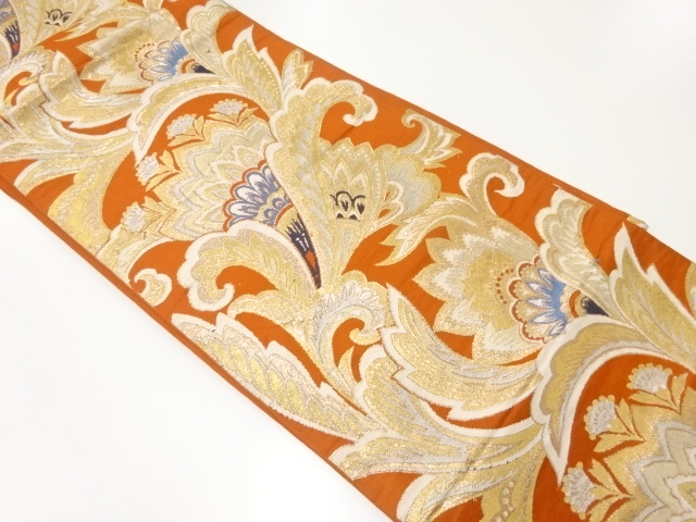 JAPANESE KIMONO / ANTIQUE FUKURO OBI / WOVEN FLORAL SARASA